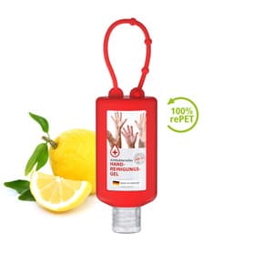 Handreinigungsgel, 50 ml Bumper rot, Body Label (R-PET)