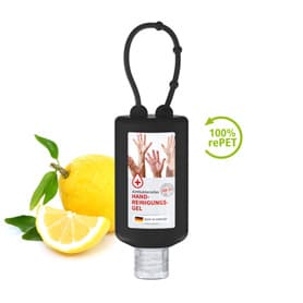 Handreinigungsgel, 50 ml Bumper (schwarz), Body Label (R-PET)