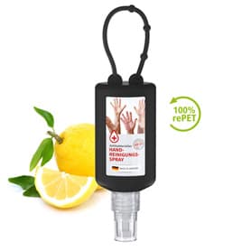Handreinigungsspray, 50 ml Bumper (schwarz), Body Label (R-PET)