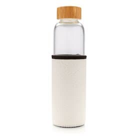Borosilikat-Glasflasche mit struktriertem PU-Sleeve, weiß