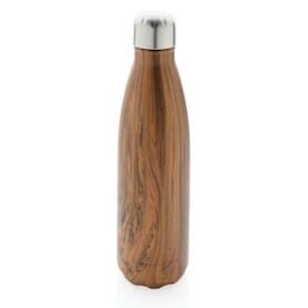 Vakuumisolierte Stainless Steel Flasche mit Holzoptik, braun
