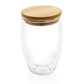 Doppelwandiges Borosilikatglas mit Bambusdeckel 350ml, transparent