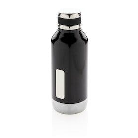 Auslaufsichere Vakuumflasche mit Logoplatte, schwarz
