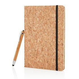 Kork A5 Notizbuch mit Bambus Stift und Stylus, braun